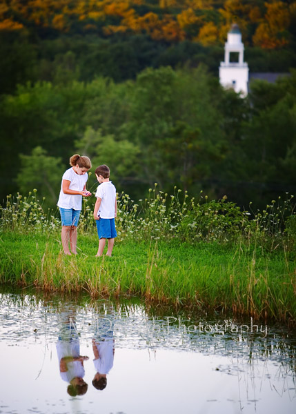 Children by pond